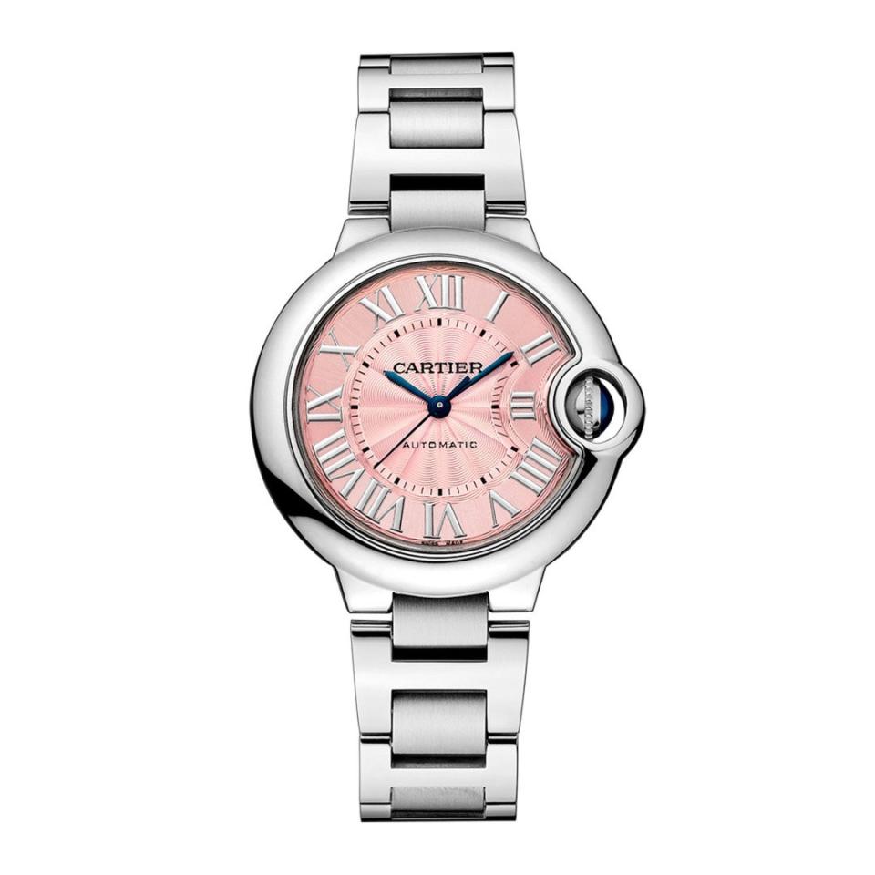 Cartier Ballon Bleu in stainless steel and pink dial, £5,350, available at Pragnell