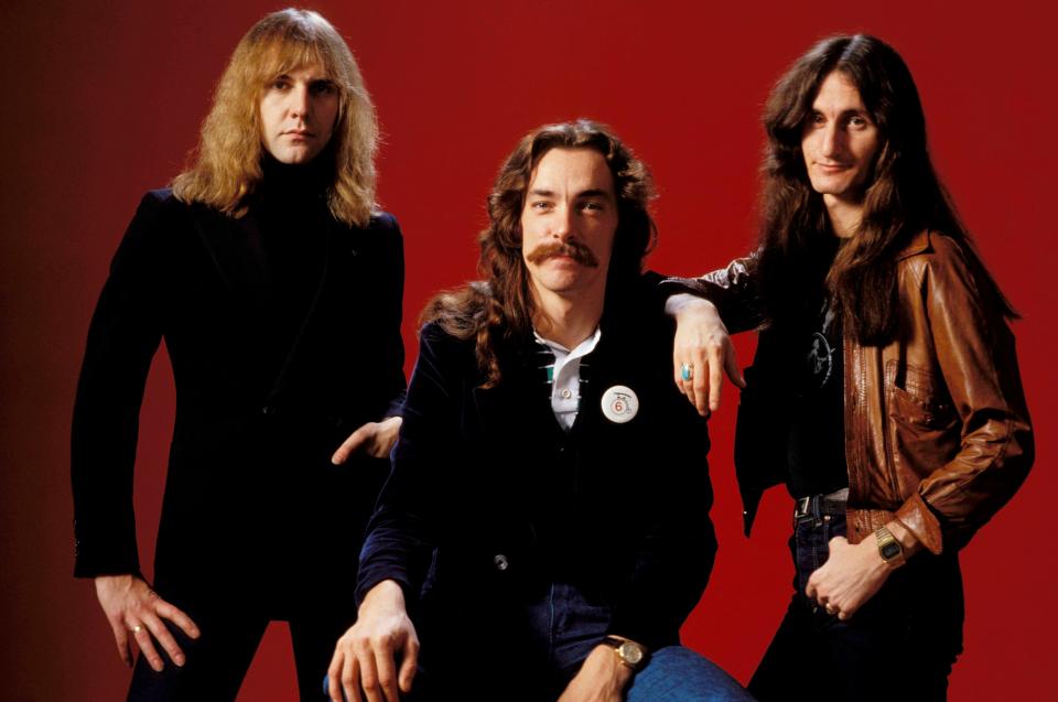 Rush's Alex Lifeson, left, Neil Peart and Geddy Lee in 1978.