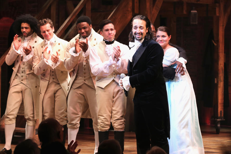 Lin-Manuel Miranda performs at "Hamilton" Broadway Opening Night at Richard Rodgers Theatre on August 6, 2015 in New York City.  (Photo by Neilson Barnard/Getty Images)