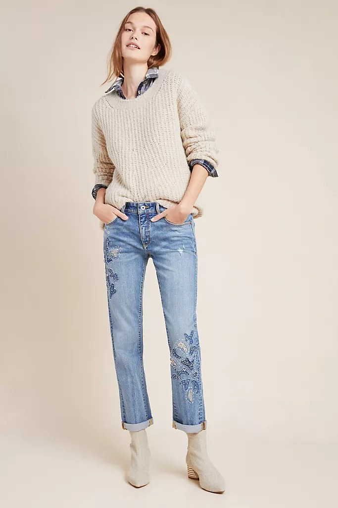 Pilcro High-Rise Embroidered Boyfriend Jeans