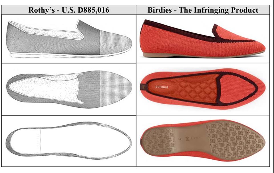 Rothy’s claimed Birdies’ knit Blackbird shoes infringed on its patented knit flat. - Credit: Image via Lawsuit