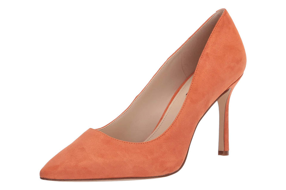 nine west, pumps, orange