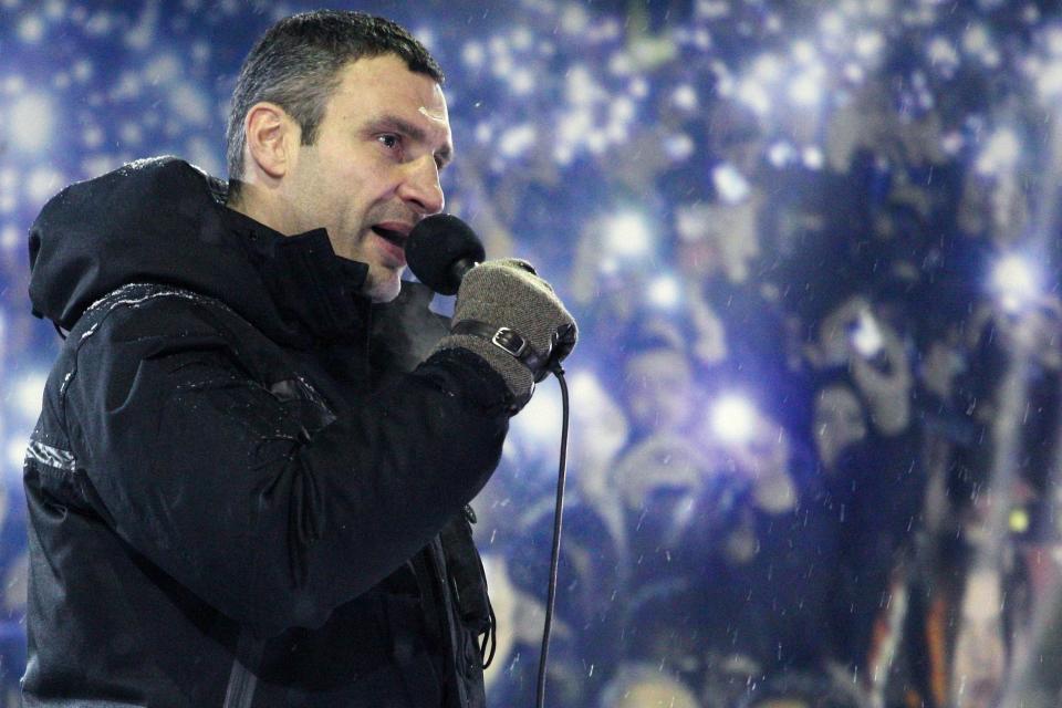 Spreading the message: Vitali Klitschko is now the mayor of Kiev (AFP/Getty Images)