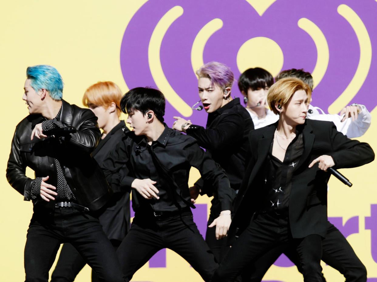 K-pop group Monsta X perform onstage at the 2019 iHeartRadio festival in Las Vegas (Getty Images for iHeartMedia)