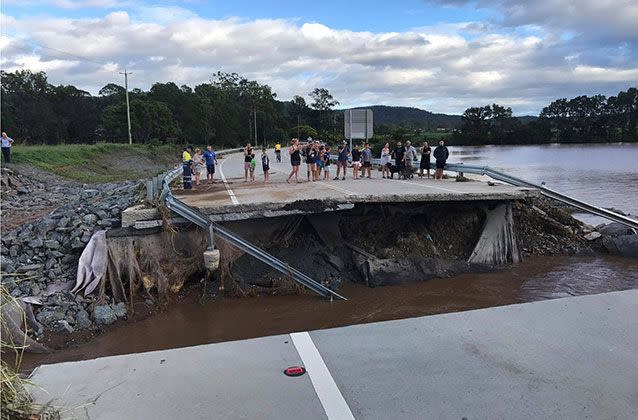 Just some of the damage at Oxenford, on the Gold Coast, where roads have turned into floodwaters following ex-Cyclone Debbie. Picture: Corey-Dean Thorpe‎