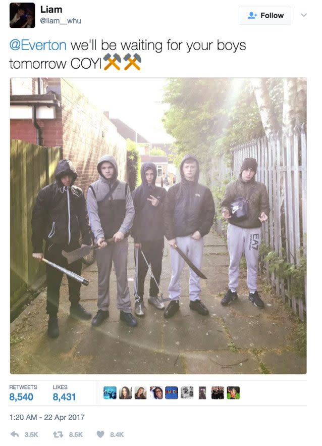 These young English football fans were mocked mercilessly online. Source: Twitter