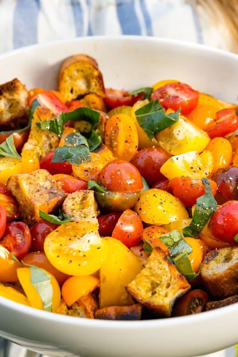 <p>Panzan-HELL-YEA!</p><p>Get the <a href="https://www.delish.com/uk/cooking/recipes/a28839889/summer-panzanella-recipe/" rel="nofollow noopener" target="_blank" data-ylk="slk:Summer Panzanella;elm:context_link;itc:0;sec:content-canvas" class="link ">Summer Panzanella</a> recipe.</p>