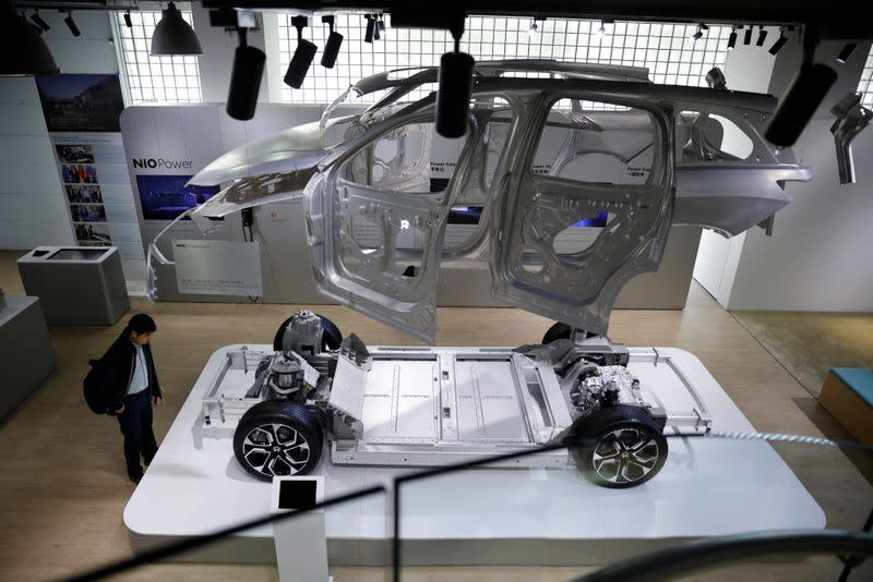 A model of a Nio electric car is displayed at a Nio office in Shanghai