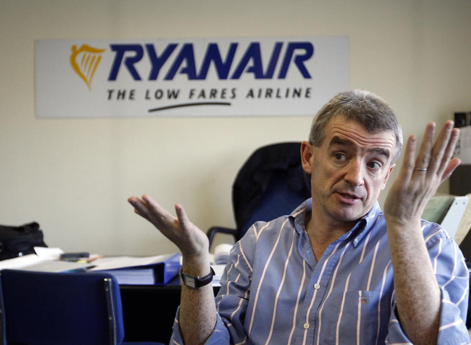 Ryanair CEO Michael O'Leary talks to the Globe and Mail at his headquarters at Dublin Airport, Ireland, Thursday, Nov. 20, 2008. (AP Photo/Peter Morrison)