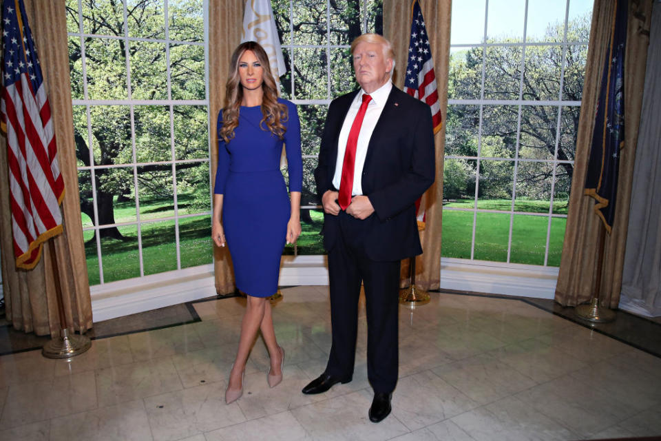 Melania’s wax figure was unveiled next to her husband’s at Madame Tussauds in New York City. (Photo: Getty Images)