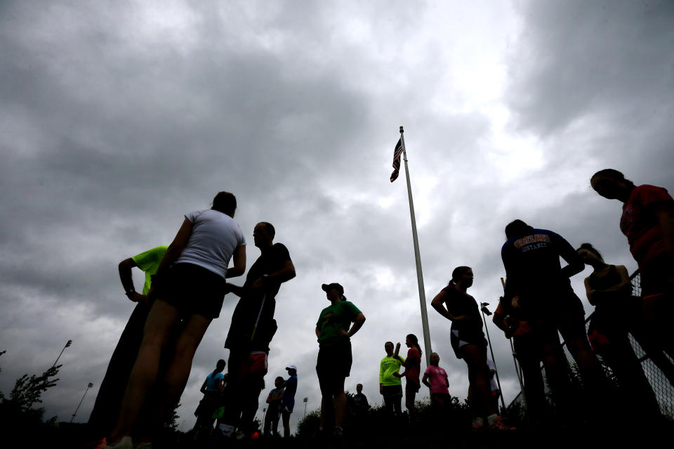 Wayzata High School cross-country team ran in the rainon the first day of practice Monday  August 11 , 2014 in Plymouth MN .] Jerry Holt Jerry.holt@startribune.com (Photo By Jerry Holt/Star Tribune via Getty Images)