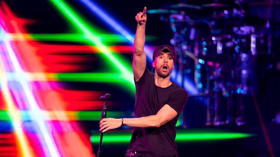Enrique Iglesias opens “The Trilogy Tour” at Raleigh, N.C.’s PNC Arena, Thursday night, Feb. 29, 2024.