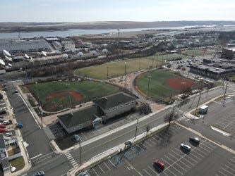 Aerial photos of the baseball and softball fields at Civic Center Park in Carteret