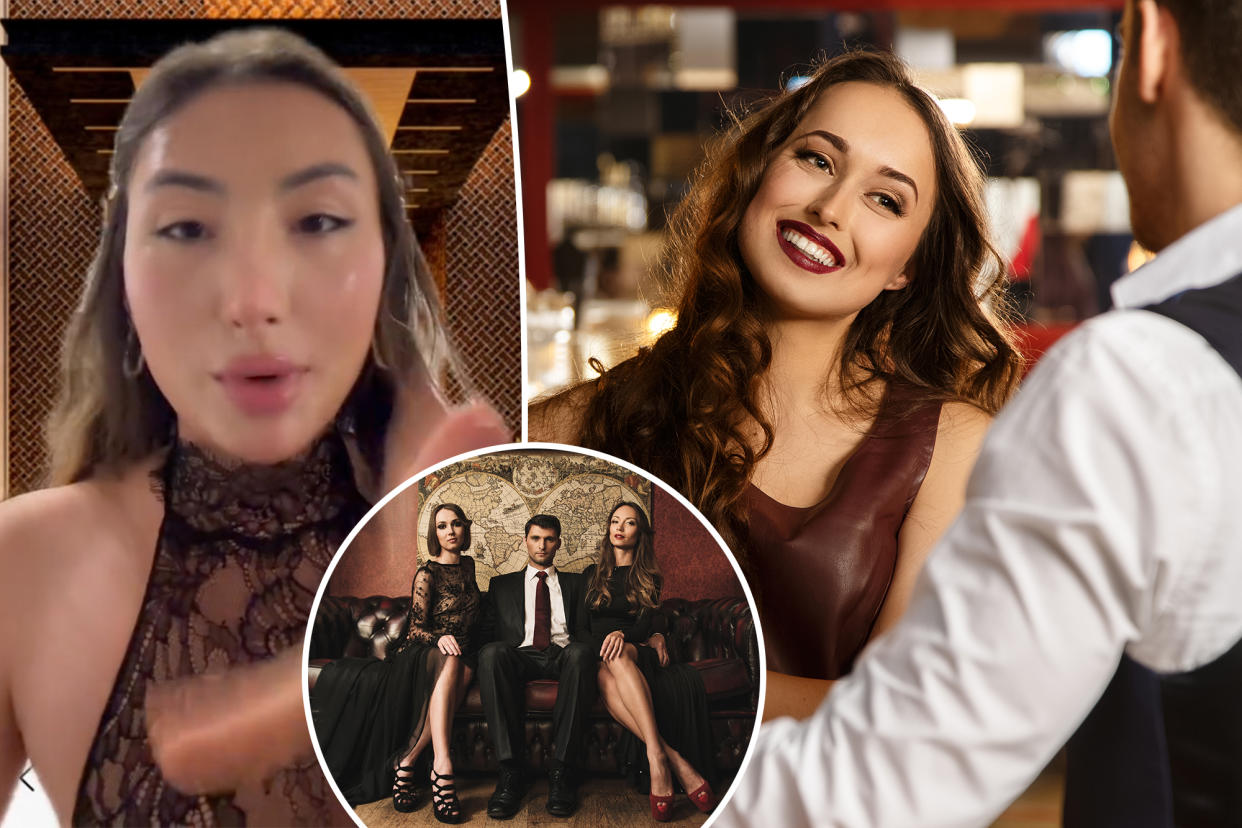 (Left)TikTok user Eva. (Right) Beautiful girl meeting a man at a bar. (Inset) Rich man with women.