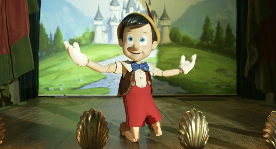 This image released by Disney shows Pinocchio, voiced by Benjamin Evan Ainsworth, in Disney's live-action film "Pinocchio." (Disney via AP)