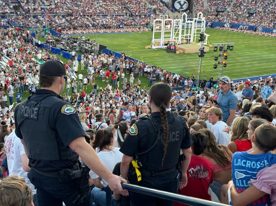 Emergency officials responded to the LaVell Edwards Stadium in Provo, Utah, on July 4, 2024, after fireworks launched into the crowd. Police said several people were injured and multiple people were taken to the hospital. (KTVK/Aubree Jennings)