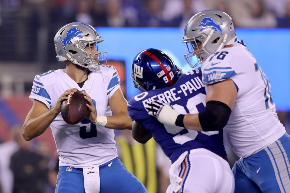 Matthew Stafford had a good night in leading the Lions to victory against the New York Giants in prime time. (Getty Images)