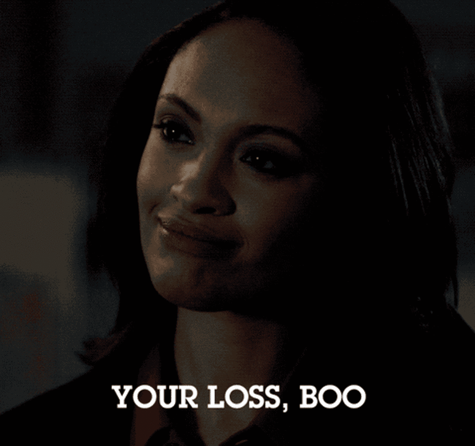 woman saying "your loss, boo"