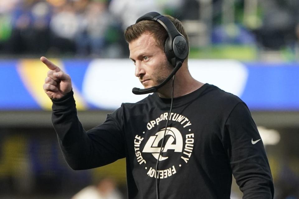 Rams coach Sean McVay gestures during a game against the Broncos in December.
