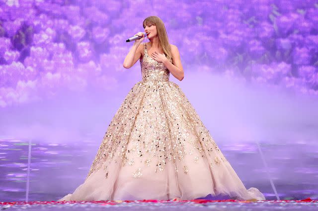 <p>Kevin Mazur/Getty</p> Taylor Swift performs on June 21, 2024 in London, England.