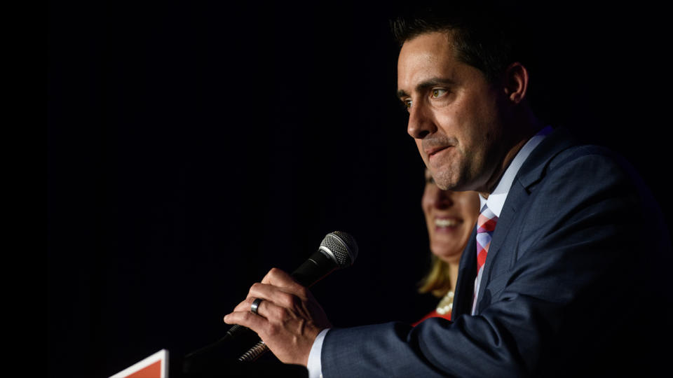 Republican candidate Frank LaRose gives his victory speech after winning Ohio Secretary of State on November 6, 2018 at the Ohio Republican Party's election night party at the Sheraton Capitol Square in Columbus, Ohio. (Justin Merriman/Getty Images)