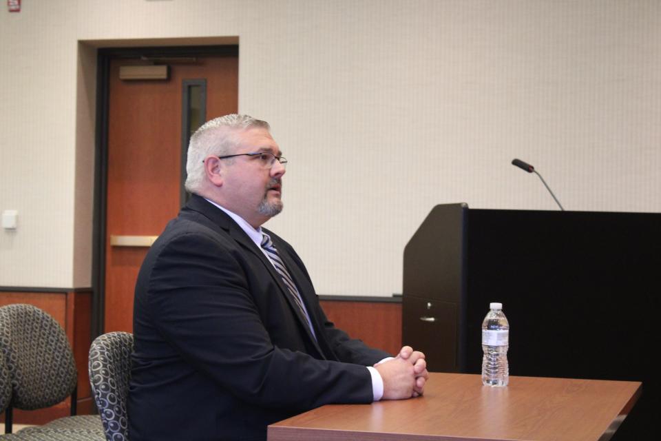 Interim Charlevoix Police Chief Robert Scholey interviews for the permanent job with city council on Jan. 18. He was one of two finalists selected for a second interview to take place on Wednesday, Jan. 25.