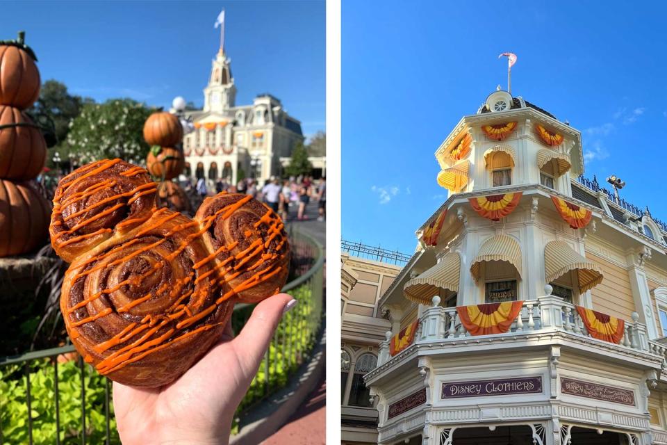 Disney World food and Main Street Decor in Magic Kingdom during Halloween/Fall Season