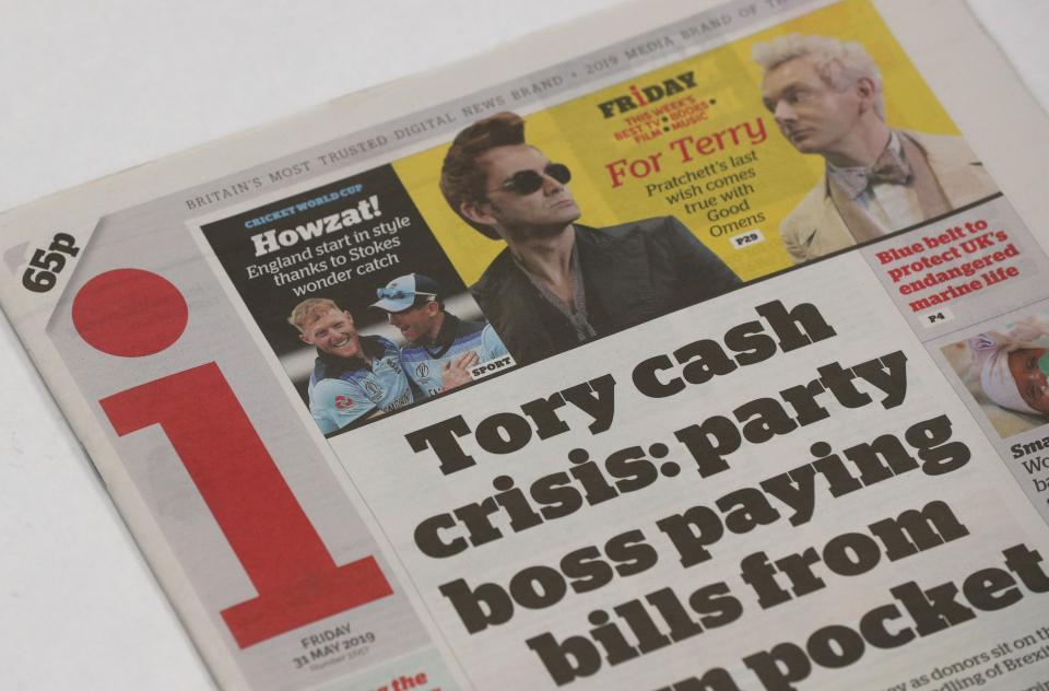 The i newspaper. Photo: Jonathan Brady/PA