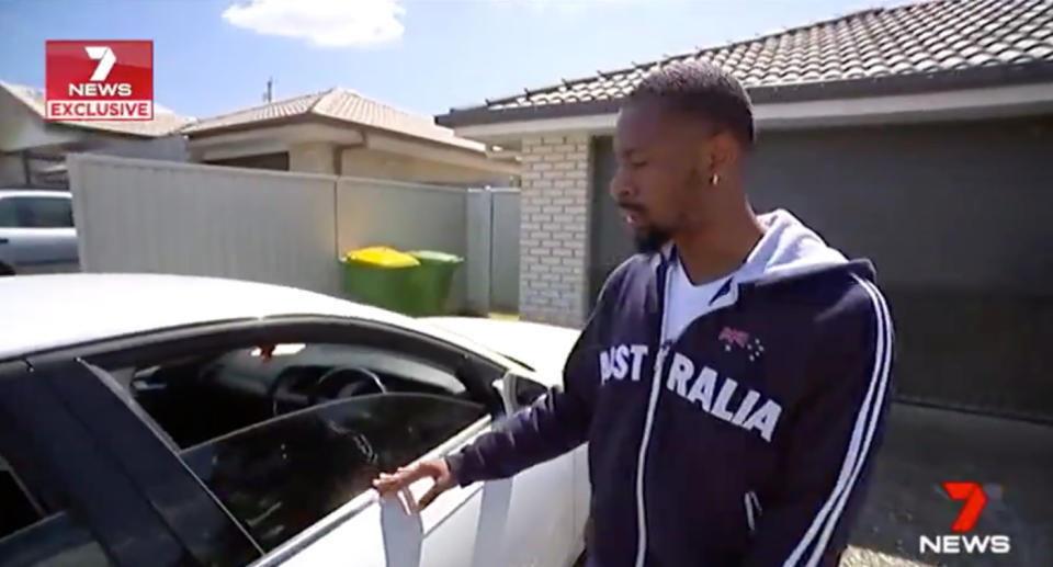 The car was stolen from Simplice Ishimwe's (pictured) driveway at his home in Marsden, Queensland 