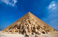 <p>Over <a href="https://www.livescience.com/18589-cost-build-great-pyramid-today.html" rel="nofollow noopener" target="_blank" data-ylk="slk:two million blocks of stone;elm:context_link;itc:0;sec:content-canvas" class="link ">two million blocks of stone</a> make up the Great Pyramid of Khufu.</p>