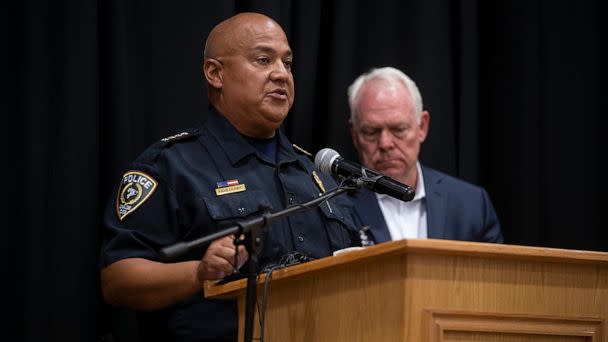 PHOTO: In May 24, 2022, file photo, Uvalde police chief Pete Arredondo speaks at a press conference following the shooting at Robb Elementary School in Uvalde, Texas. (Mikala Compton/Austin American-Statesman via USA Today Network, FILE)