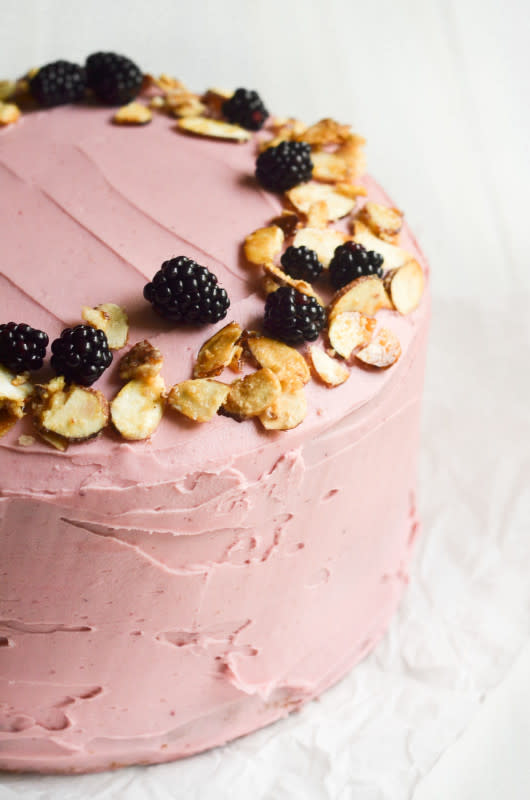 <p>The View from Great Island</p><p>This celebratory almond layer cake with blackberry buttercream is an elegant combination of the perfect yellow cake with an unusual tangy berry frosting.</p><p><strong>Get the recipe: <a href="https://theviewfromgreatisland.com/almond-layer-cake-with-blackberry-buttercream-recipe/" rel="nofollow noopener" target="_blank" data-ylk="slk:Almond Layer Cake with Blackberry Buttercream;elm:context_link;itc:0;sec:content-canvas" class="link rapid-noclick-resp">Almond Layer Cake with Blackberry Buttercream</a></strong></p>