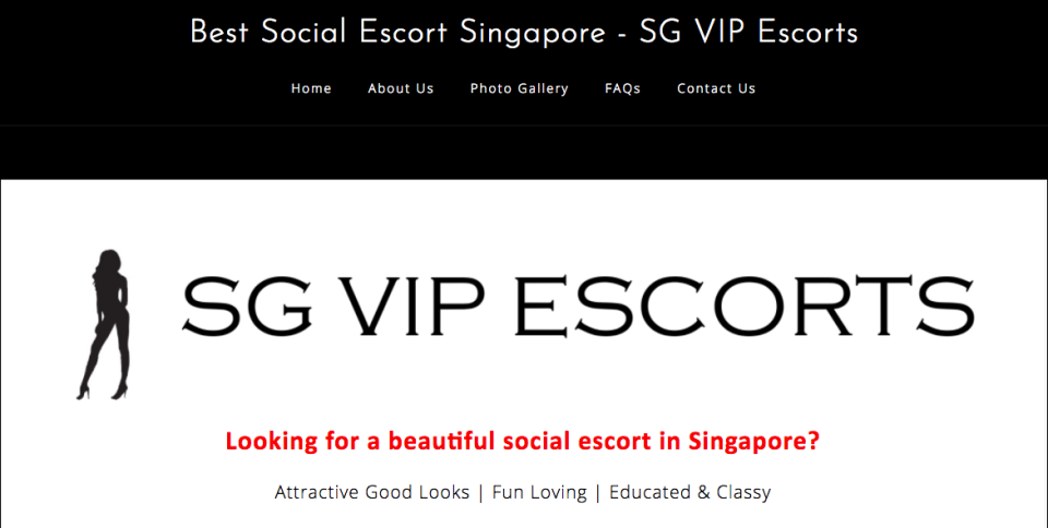 A screengrab taken from the main page of the SG VIP Escorts website.