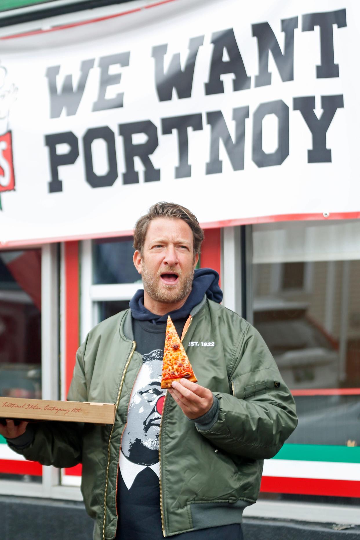 Barstool Sports founder and pizza influencer Dave Portnoy went on a four-shop tour of RI pizza places Thursday and stopped at Francesco's on Hope St. after owner Frank Schiavone got Portnoy's attention with some confident signage.