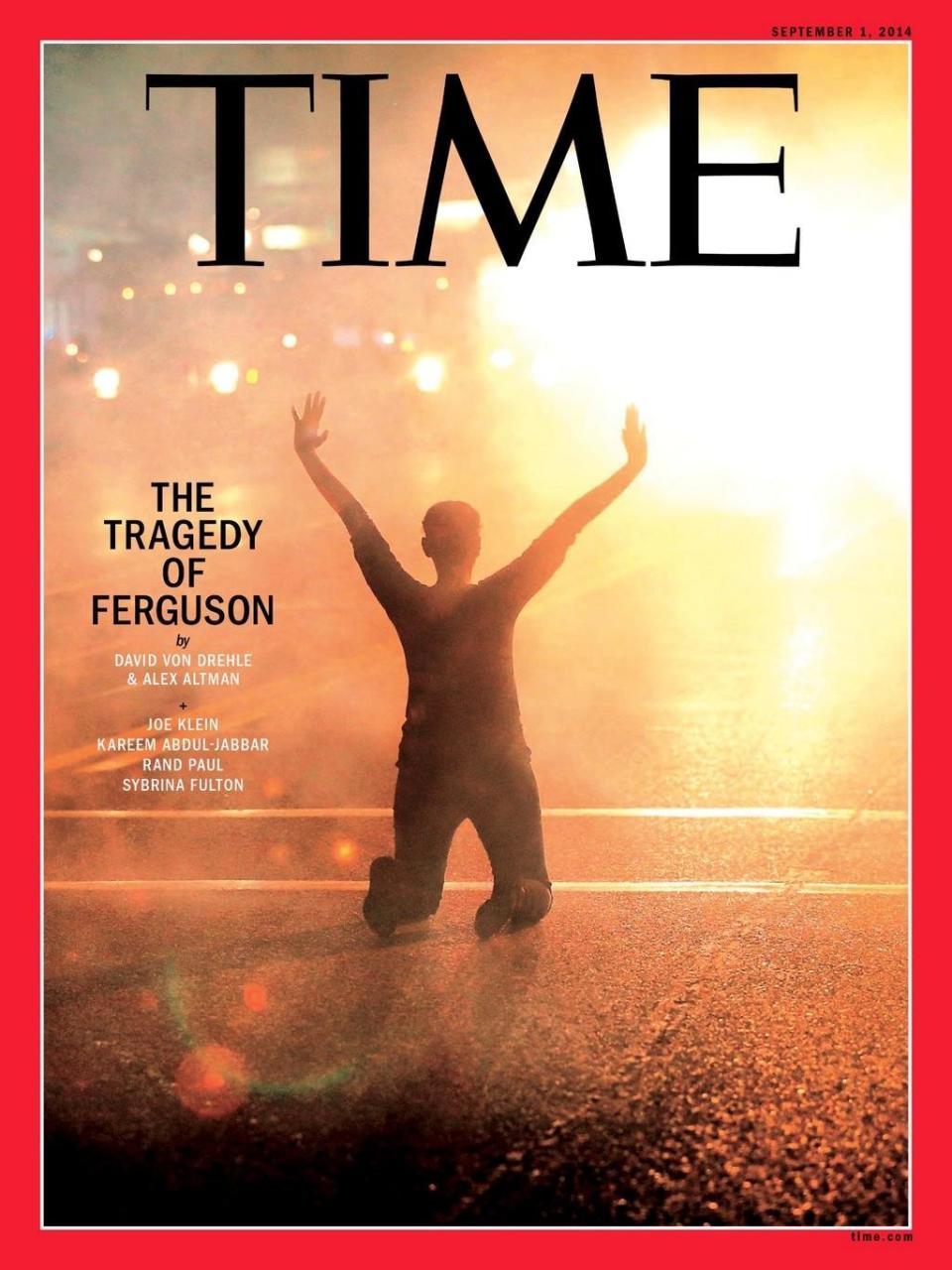 Time's design director D.W. Pine says that the cover not only represents a moment in time, but also a collective mood or feeling.  "People look to us for that guidance," he says. "With Ferguson, we chose to present it with a piece of photojournalism. Then people look at it and they say, 'Okay, this is what Time considers to be important.'"