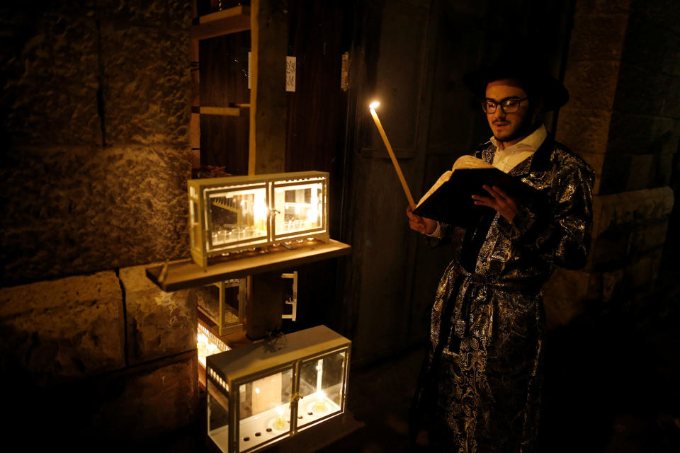 The first night of Hanukkah in Jerusalem, Israel