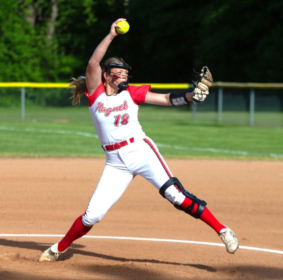 Caddo Magnet's Grace Chaisson pitched the Lady Mustangs to their first LHSAA playoff win in school history.