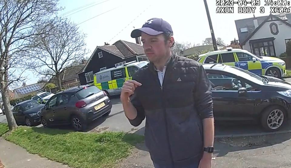 Luke D'Wit providing statements to the police outside Victory Road on Mersea Island (Essex Police/PA Wire)