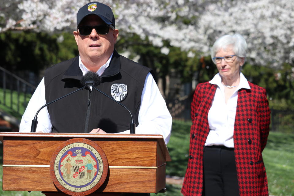 Maryland Gov. Larry Hogan announces a "stay-at-home" directive on March 30. (Brian Witte/AP)