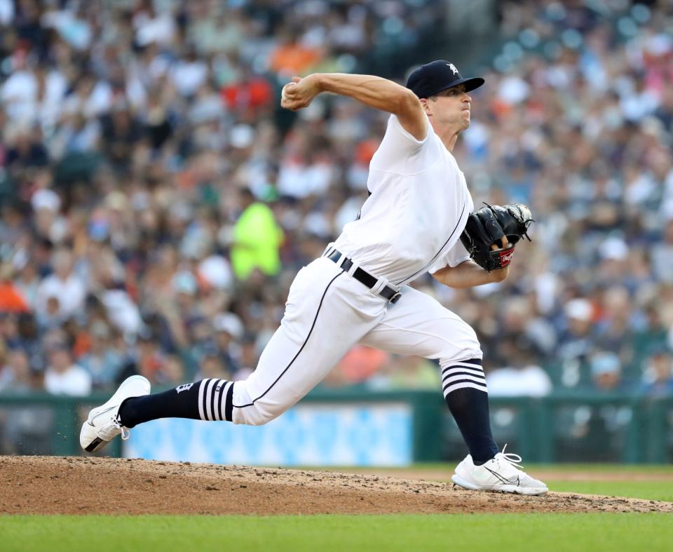 Tigers starter Garrett Hill pitches against the Tampa Bay Rays during the fifth inning Saturday, Aug. 6, 2022 at Comerica Park.