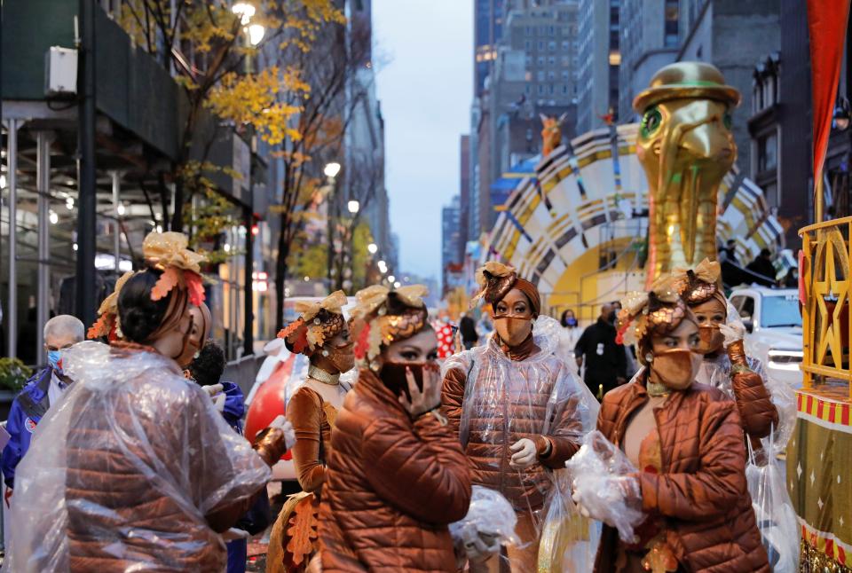 <p>Participants gather ahead of the 94th Macy's Thanksgiving Day Parade</p>REUTERS