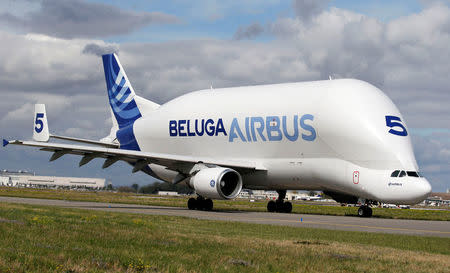 A Beluga transport plane belonging to Airbus is pictured in Colomiers near Toulouse, France, September 26, 2017. REUTERS/Regis Duvignau