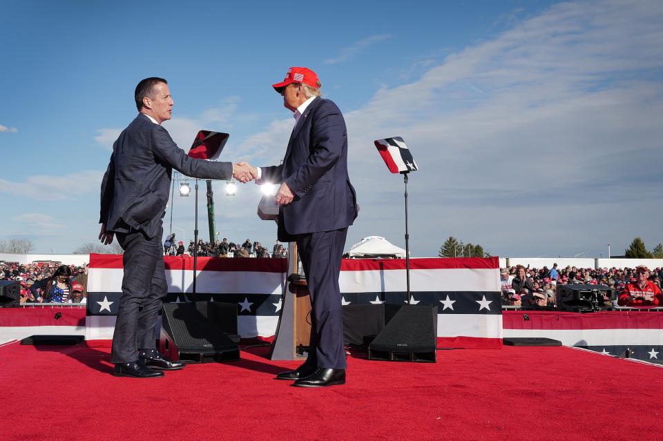 Trump and Moreno on stage at the rally near Dayton, OH on March 16, 2024.