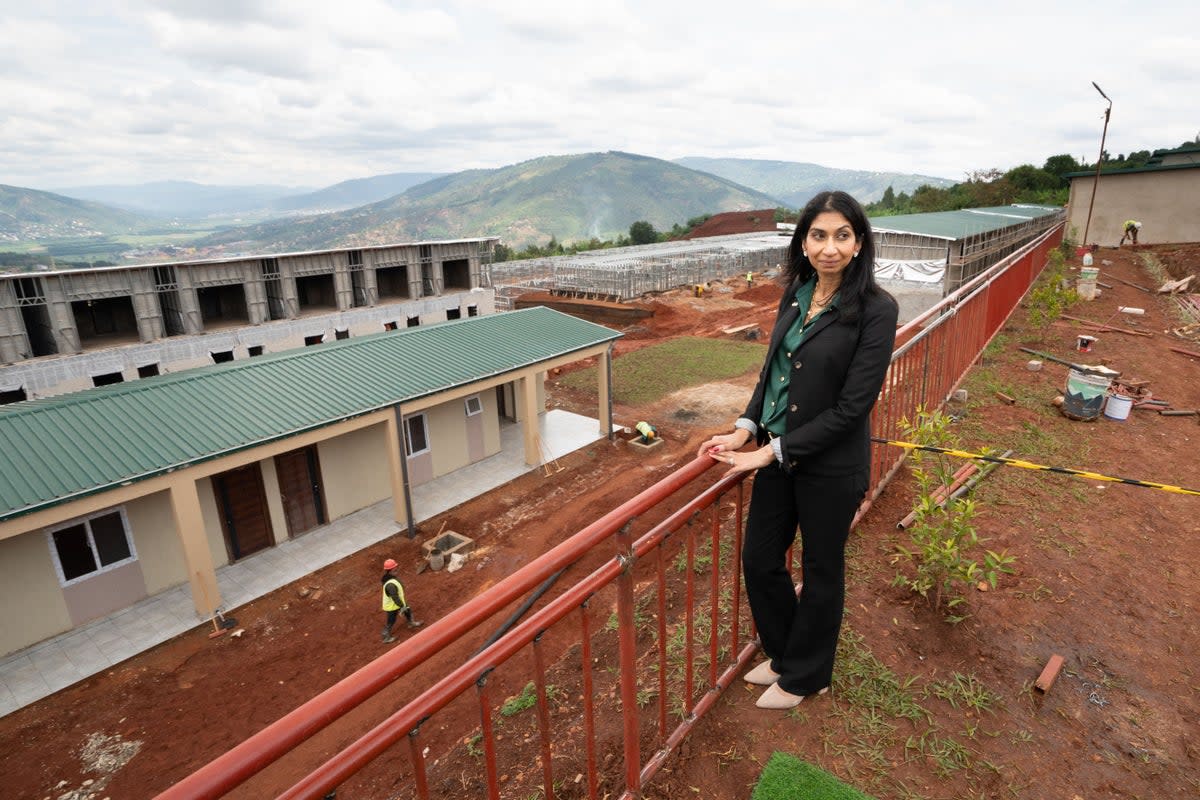 Home Secretary Suella Braverman tours a building site on the outskirts of Kigali during her visit to Rwanda (PA Wire)