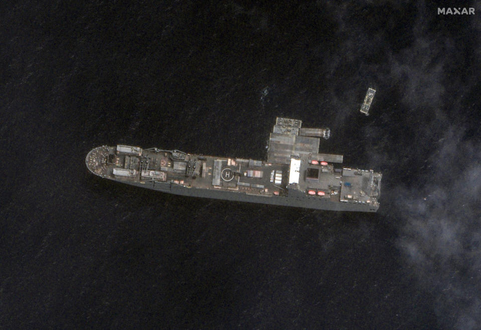 Satellite images of Navy cargo vessel and floating pier (Maxar via AFP - Getty Images)