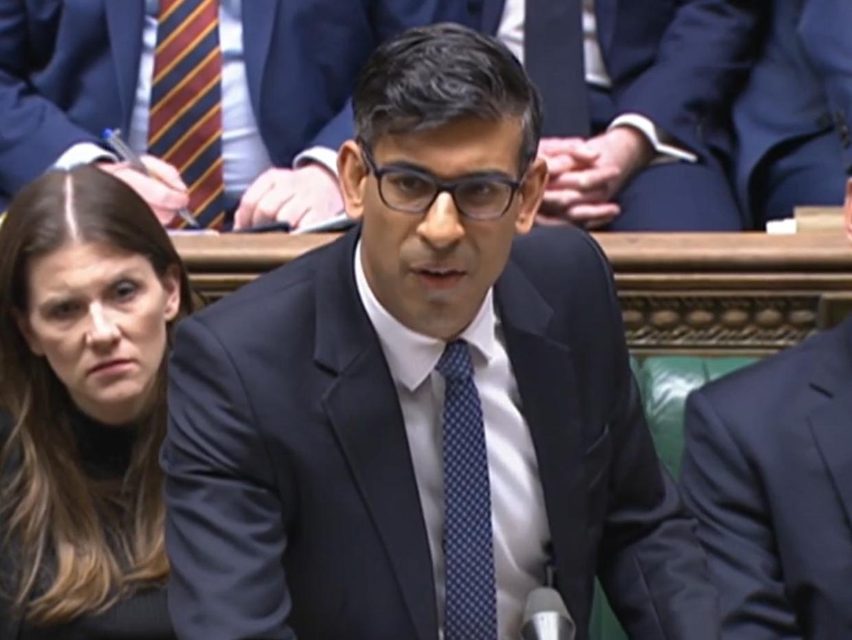 Prime Minister Rishi Sunak speaks during Prime Minister’s Questions in the House of Commons on 15 March 2023 (PA)