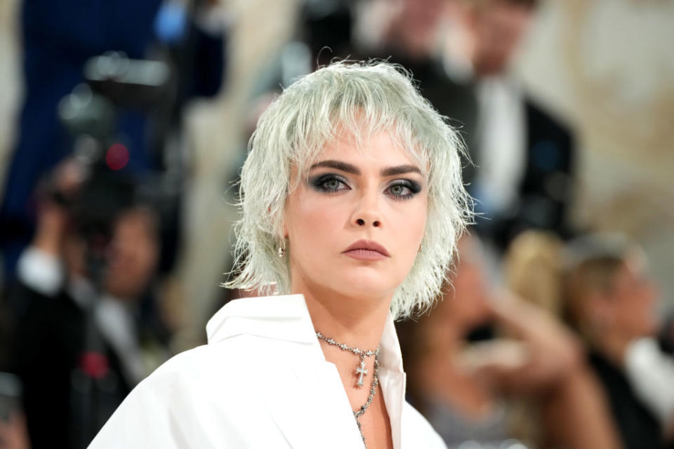 NEW YORK, NEW YORK - MAY 01: Cara Delevingne attends the 2023 Met Gala Celebrating 'Karl Lagerfeld: A Line Of Beauty' at Metropolitan Museum of Art on May 01, 2023 in New York City. (Photo by Jeff Kravitz/FilmMagic)
