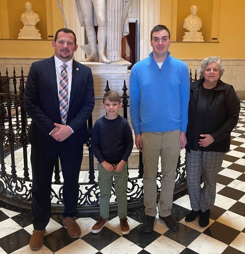 From left to right, Aaron Reidmiller, Hopewell Recreation and Parks Director, Hunter Brown, Zachary Brown, and Linda Ciancio-Brown at the Virginia State Capitol in Richmond.
