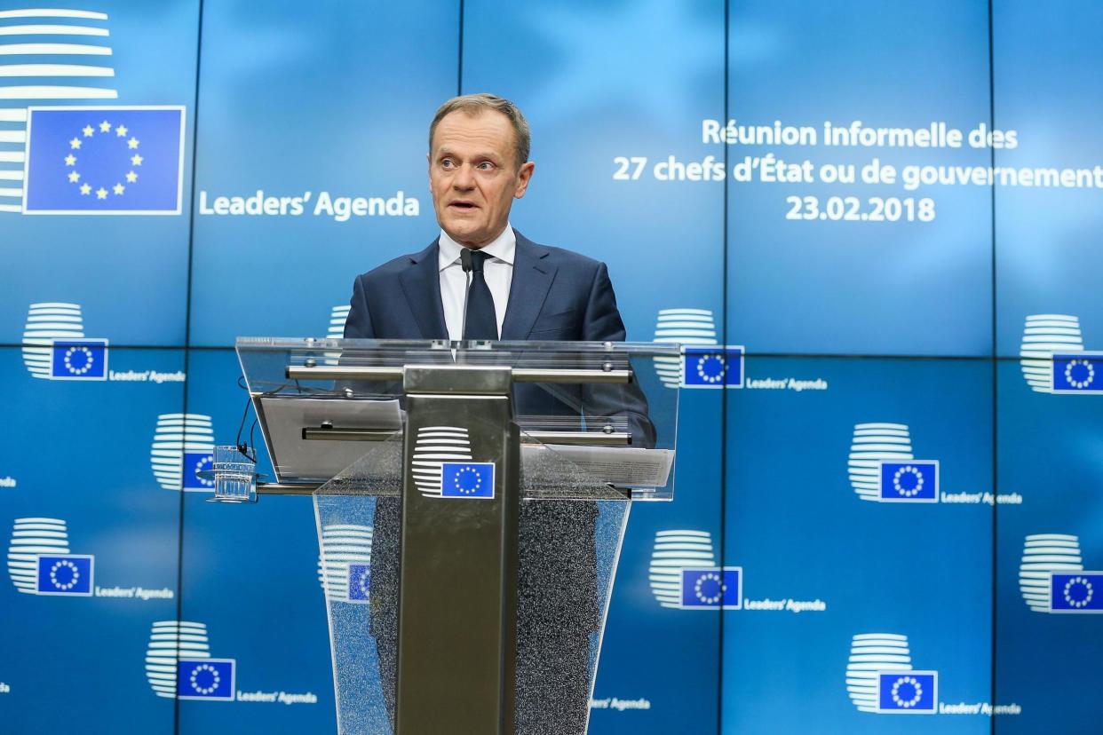 European Council President Donald Tusk gives a statement to the media on Friday: EPA