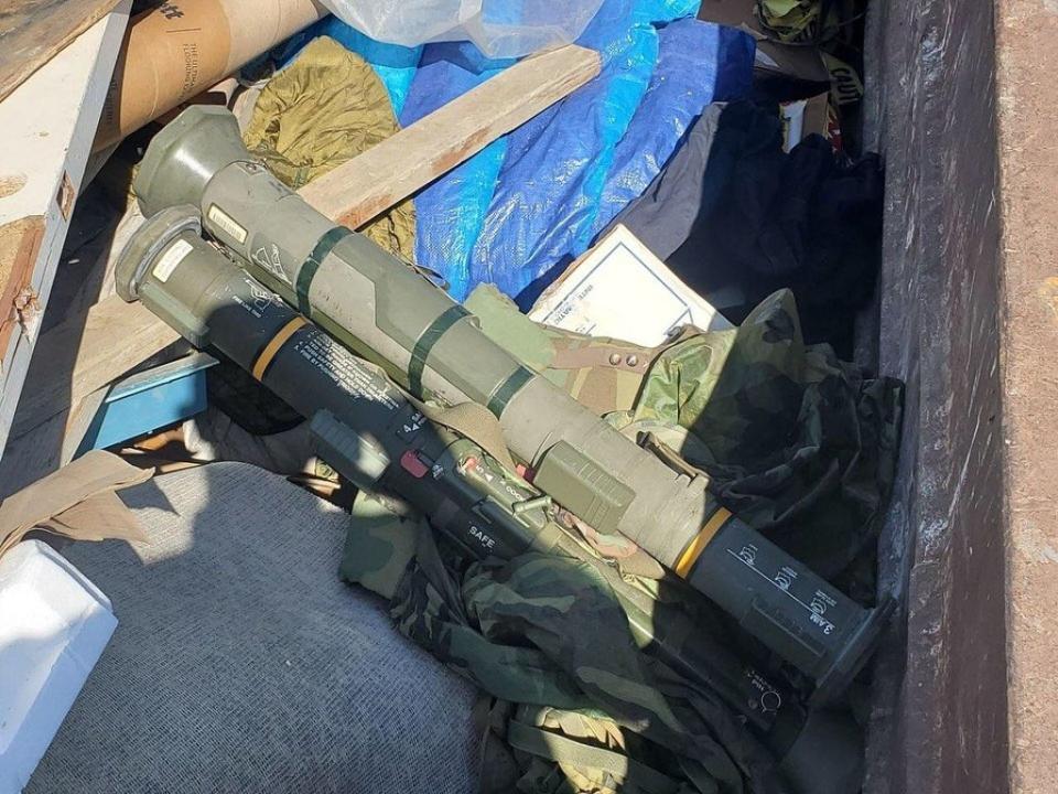 Construction workers found two bazookas and a grenade in a dumpster in Winchester, California (Riverside County Sheriff’s Bomb Squad)